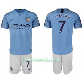 Camisolas de Futebol Manchester City STERLING 7 Criança Equipamento Principal 2018/19 Manga Curta